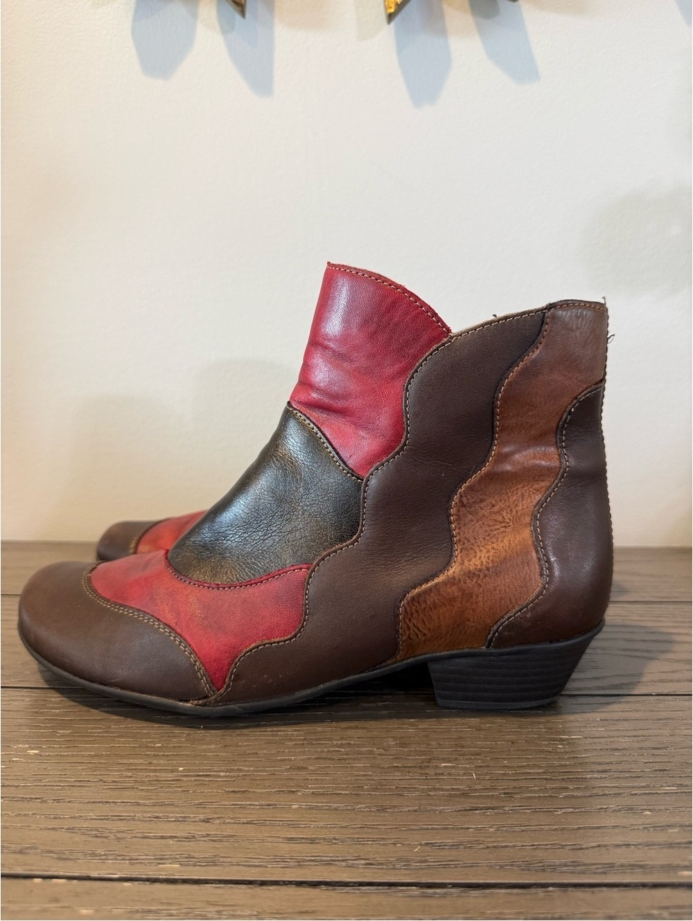 Remonte Multicolor Leather Ankle Boots in Red and Brown